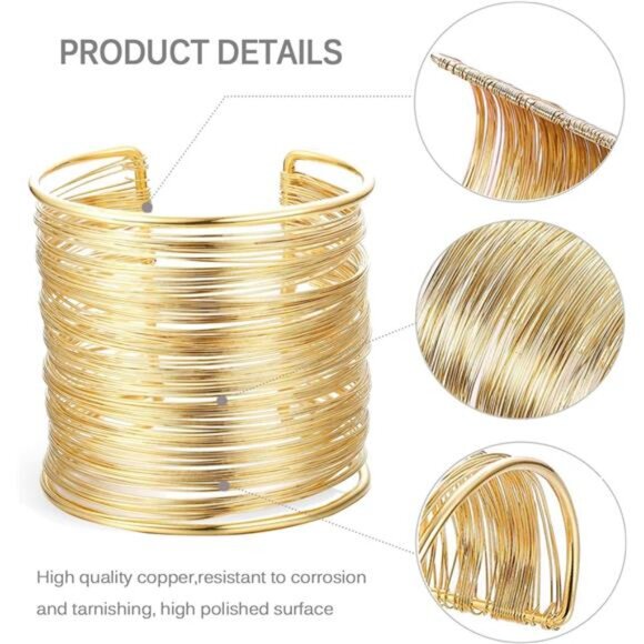 4 Pcs Cuff Bangle Bracelet for Women Open Wide Wire Bracelets Gold Wrist Cuff - Picture 2 of 8